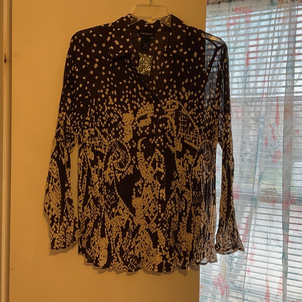 New with Tag Lane Bryant  Sheer Dressy Brown  and Cream Patterned Blouse